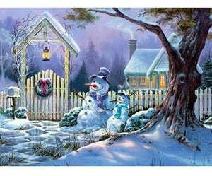 Painting By Diamond Kit Square Snowmen By The Tree At Christmas 3D