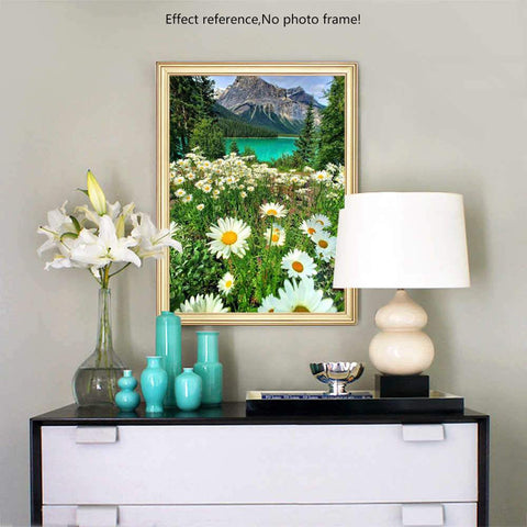 Image of Painting By Diamond Kit Square Daisy Field By The Lake 5D