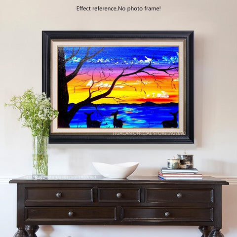 Image of Painting By Diamond Kit Square Deers Watching The Sunrise 5D