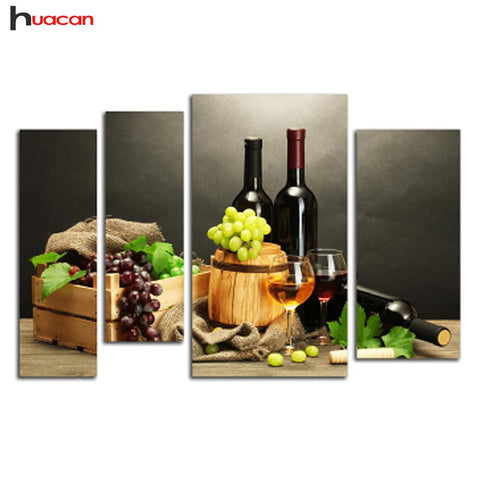 Image of HUACAN 5D Red Wine Pattern Diamond Embroidery DIY Diamond Painting Cross Stitch Full Square Picture of Rhinestones Kitchen Decor