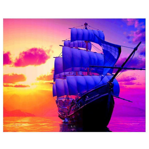 Image of Painting By Diamond Kit Sailing In The Sunset