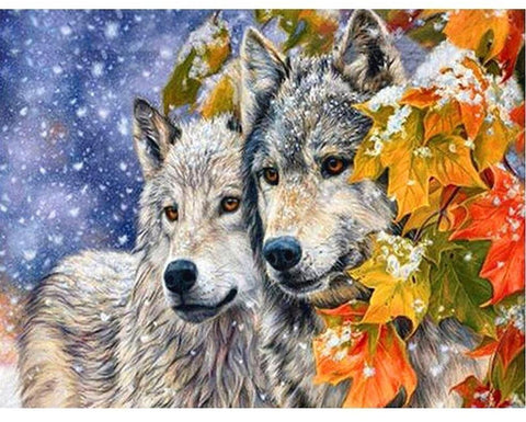 Image of Painting By Diamond Kit Full Square Wolves At Christmas