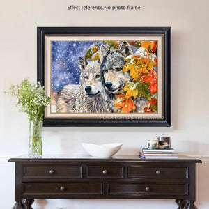 Painting By Diamond Kit Full Square Wolves At Christmas