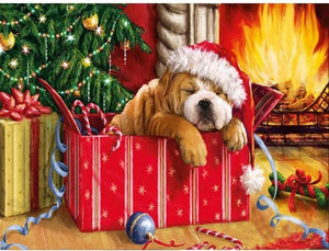 Dog At Christmas Square Diamond Painting