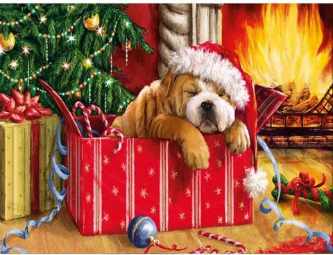 Image of Dog At Christmas Square Diamond Painting