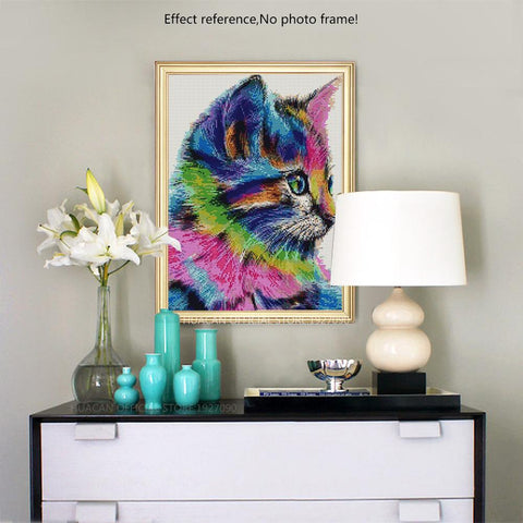 Image of Painting By Diamond Kit Square 3D Colorful Cat