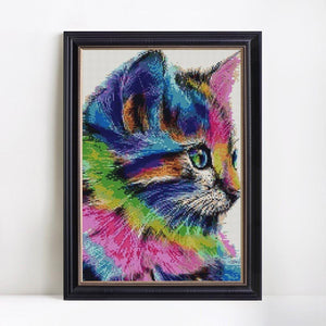 Painting By Diamond Kit Square 3D Colorful Cat