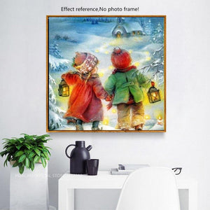 Painting By Diamond Kit Children In The Snow At Christmas 3D