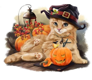 Painting By Diamond Halloween Pretty Cat