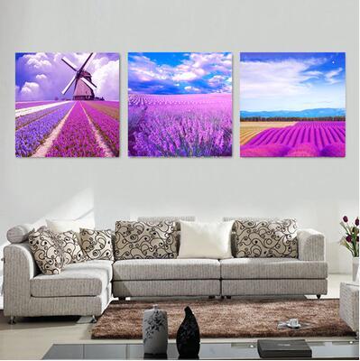 Image of HUACAN DIY Lavender Manor Diamond Painting Needlework Craft Full Square Diamond Embroidery Scenic Living Room Decor Lover Gifts