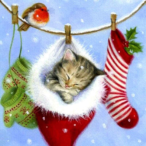 Image of Painting By Diamond Kit Square Christmas Cat And Dogs