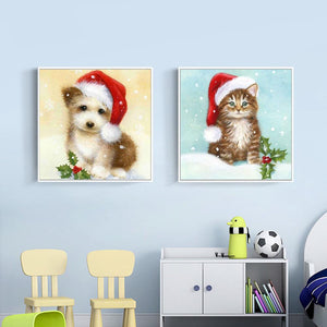 Painting By Diamond Kit Square Christmas Cat And Dogs