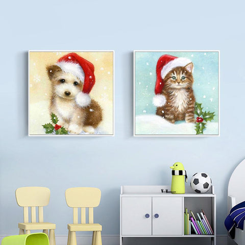 Image of Painting By Diamond Kit Square Christmas Cat And Dogs