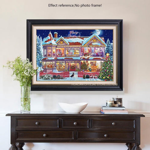 Image of Painting By Diamond Kit Square Decorated House For Christmas