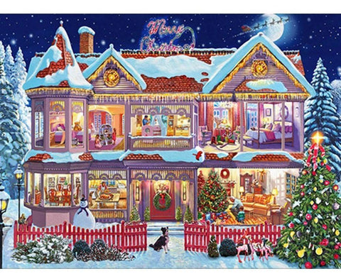 Image of Painting By Diamond Kit Square Decorated House For Christmas