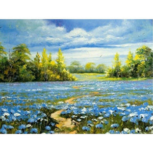 Painting By Diamond Kit Square 3D Blue Floral Landscape