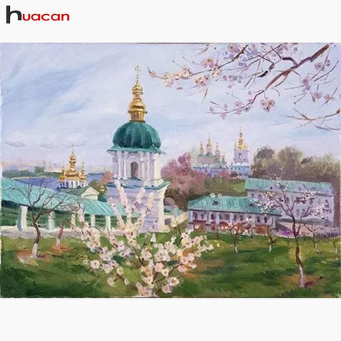 Image of HUACAN Diamond Embroidery Landscape Home Decoration 5D DIY Diamond Painting Flowers Full Drill Square Picture Of Rhinestone