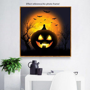 Painting By Diamond Kit Halloween Bats And Pumpkin