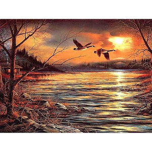 Painting By Diamond Sunset By River