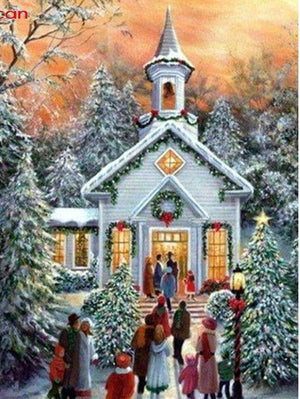 Painting By Diamond Kit Square Christmas Time At Church