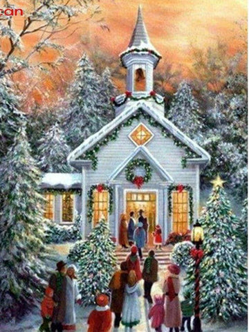 Image of Painting By Diamond Kit Square Christmas Time At Church