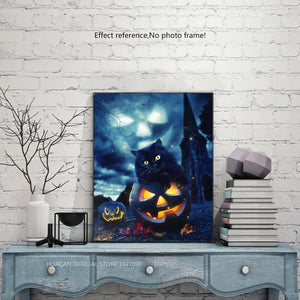 Painting By Diamond Kit Halloween Cat And Pumpkin