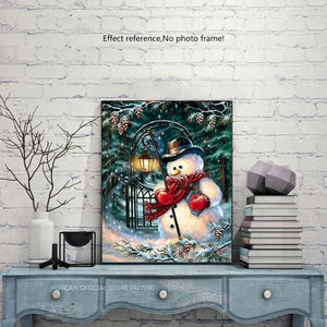 Painting By Diamond Kit Full Square Drill 3D Snowman And His Lantern