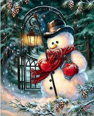 Painting By Diamond Kit Full Square Drill 3D Snowman And His Lantern