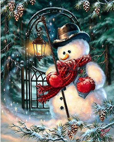 Image of Painting By Diamond Kit Full Square Drill 3D Snowman And His Lantern