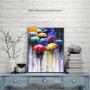 Umbrellas In The Rain 5D Square Diamond Painting Kit