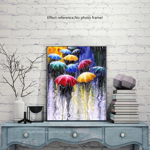 Image of Umbrellas In The Rain 5D Square Diamond Painting Kit