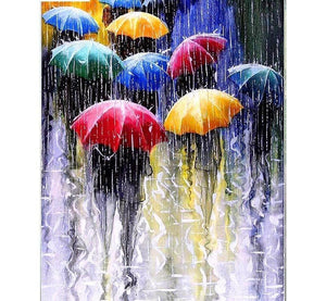 Umbrellas In The Rain 5D Square Diamond Painting Kit