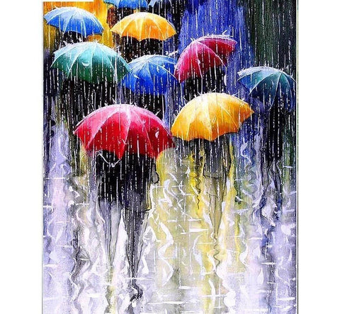 Image of Umbrellas In The Rain 5D Square Diamond Painting Kit
