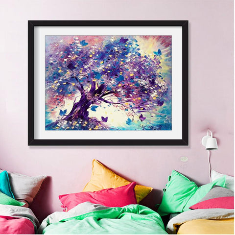 Image of HUACAN Full Drill Square Diamond Painting Tree Diamond Embroidery Landscape Cross Stitch DIY Rhinestone Mosaic Painting