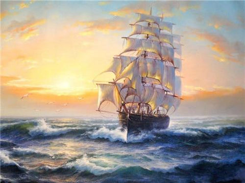 Image of Painting By Diamond Kit Ships Sailing The Ocean