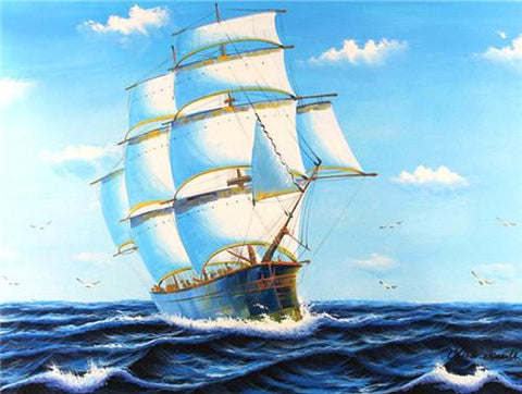 Image of Painting By Diamond Kit Ships Sailing The Ocean