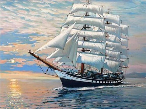 Image of Painting By Diamond Kit Ships Sailing The Ocean