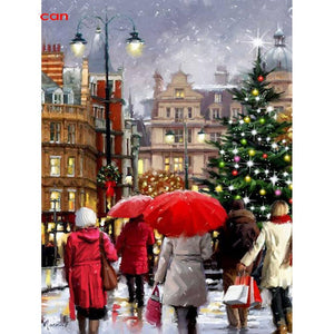 Painting By Diamond Kit Christmas Walking In The Snow 5D Square