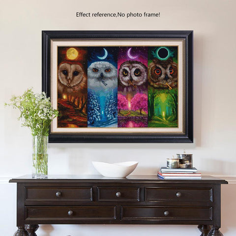 Image of 5D Square Diamond Painting Colorful Owls