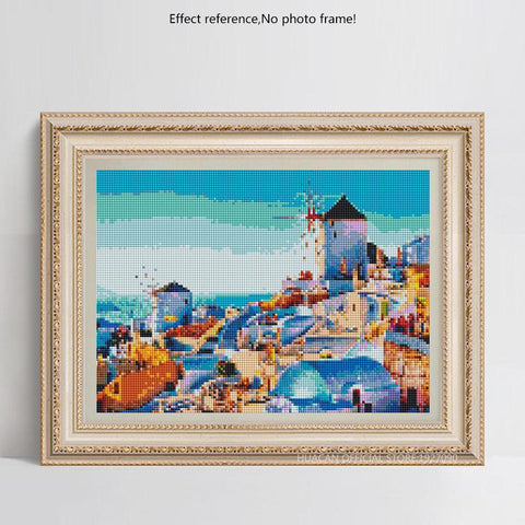 Image of Painting By Diamond Kit Square Windmills By The Sea 3D