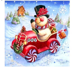 Painting By Diamond Kit Square Christmas Snowman And His Car