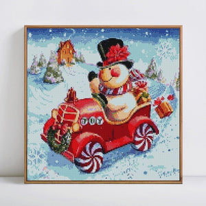 Painting By Diamond Kit Square Christmas Snowman And His Car