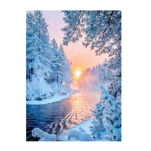 5D Diamond Painting Kit Winter River Sunset