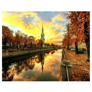 Painting By Diamond Kit 5D Square Autumn By The Canal