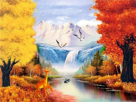 Image of Huacan DIY Diamond Embroidery Landscape Beautiful Painting Handmade Diamond Mosaic Needlework Wall Art