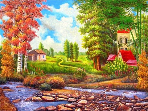 Image of Huacan DIY Diamond Embroidery Landscape Beautiful Painting Handmade Diamond Mosaic Needlework Wall Art