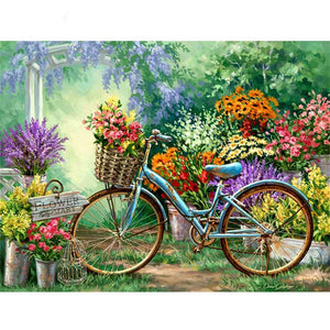 Huacan DIY Diamond Embroidery Landscape Handmade Diamond Painting Bicycle Mosaic Cross Stitch Kits Home Decor