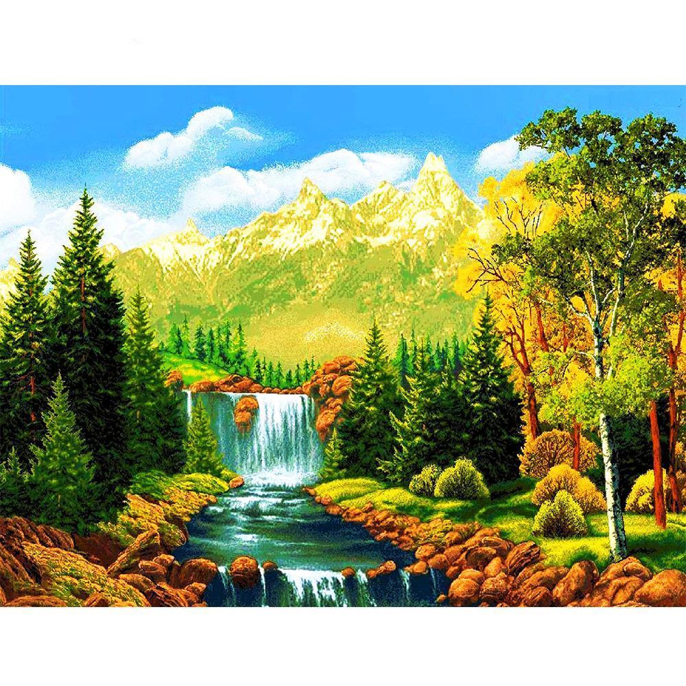 Painting By Diamond Kit Square Waterfall In The Countryside