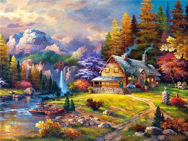 Painting By Diamond Kit Square Different Villages By The River 3D