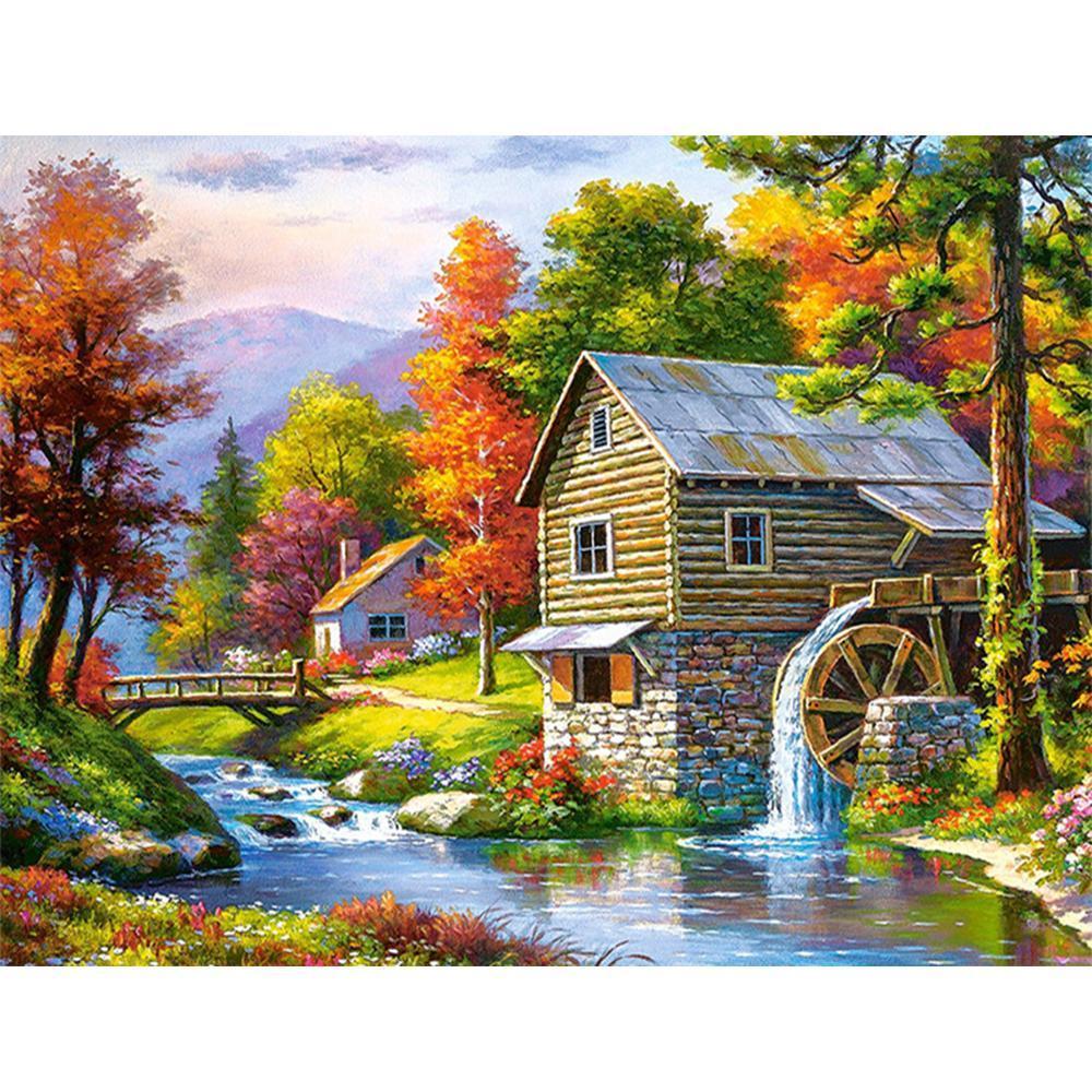 Painting By Diamond Kit Square Different Villages By The River 3D
